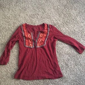 Scarlett 3/4 length tee with tribal embroidery